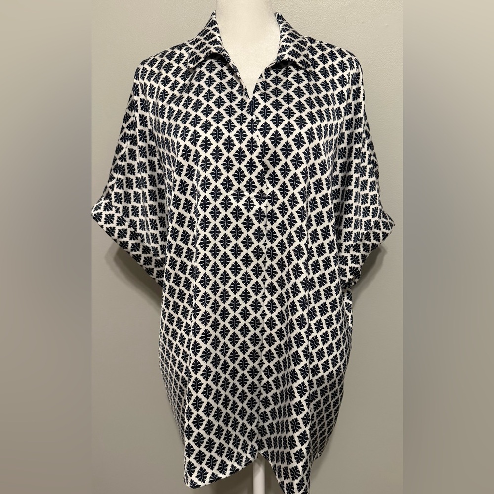 J. Jill Wearever Collection Short Sleeve Satin Popover Top - Size XL